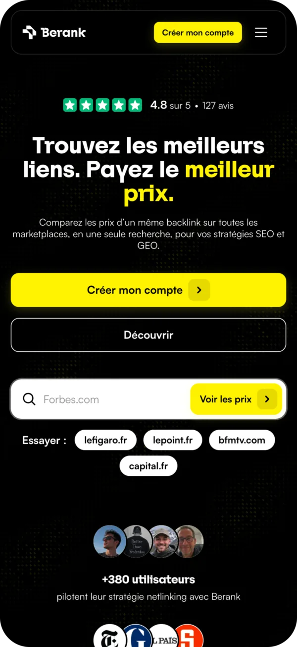 Page d'accueil mobile de Berank