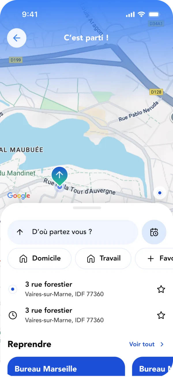 Écran de départ de l'app Packler